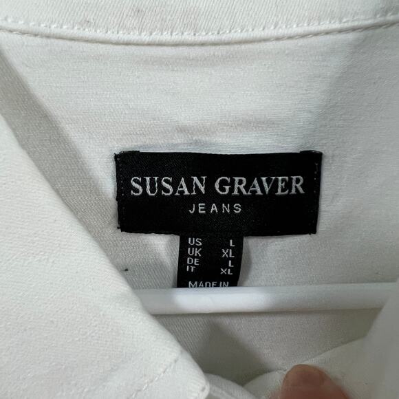Susan Graver Stretch Denim Jacket with Contrast Trim White, Large - Picture 3 of 9